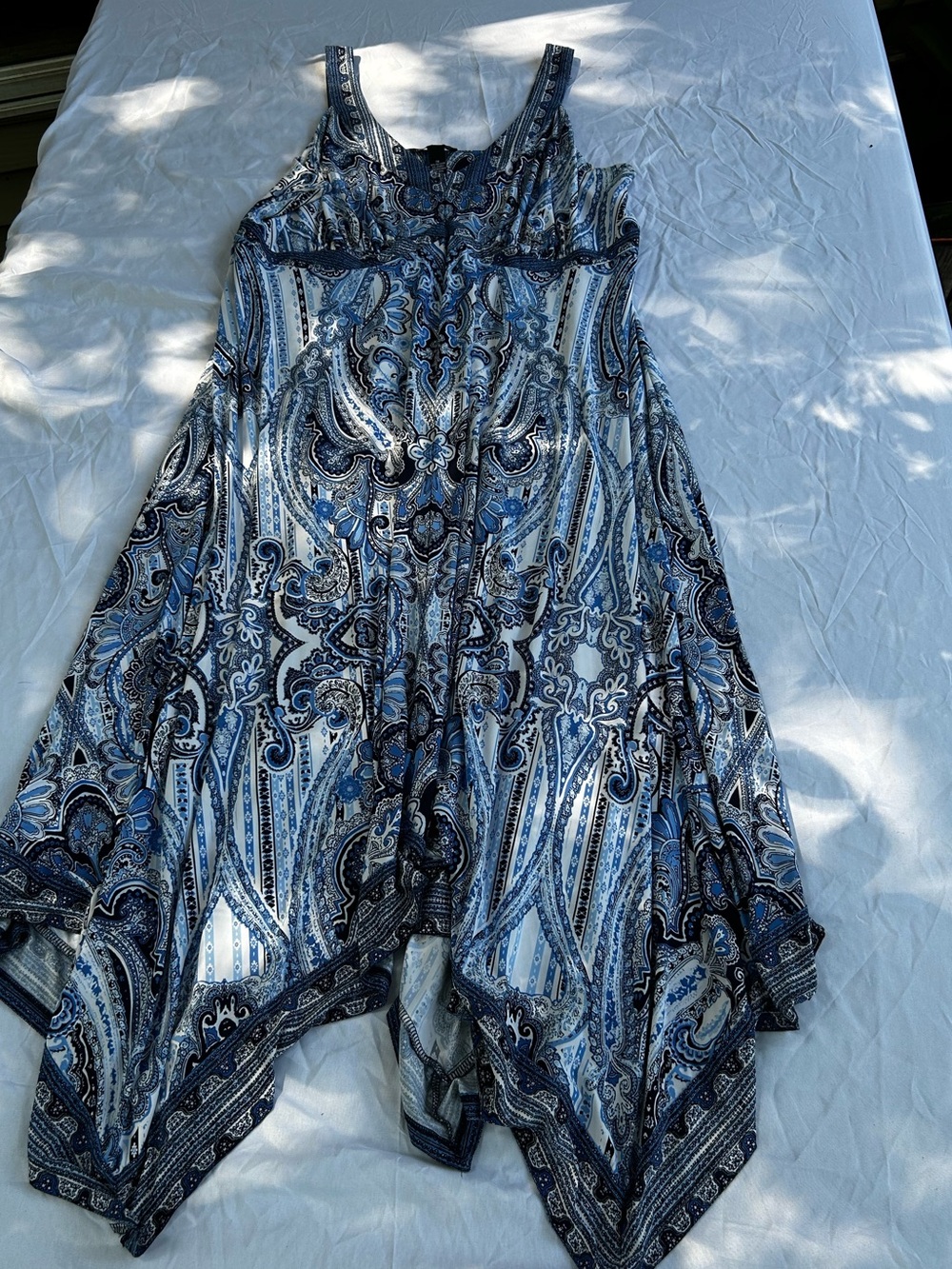 INC International Concepts Blue Paisley V-Neck  handkerchief hem Maxi Dress 1X - Picture 6 of 16